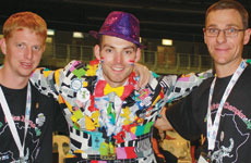 From left: Corneel Hagg (scorekeeper), Dick van der Lee (master of ceremonies), and Johannes de Vries (event manager.)